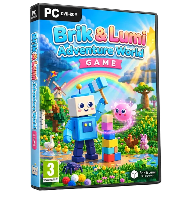 Brik & Lumi Adventure World — PC game box, educational game for kids